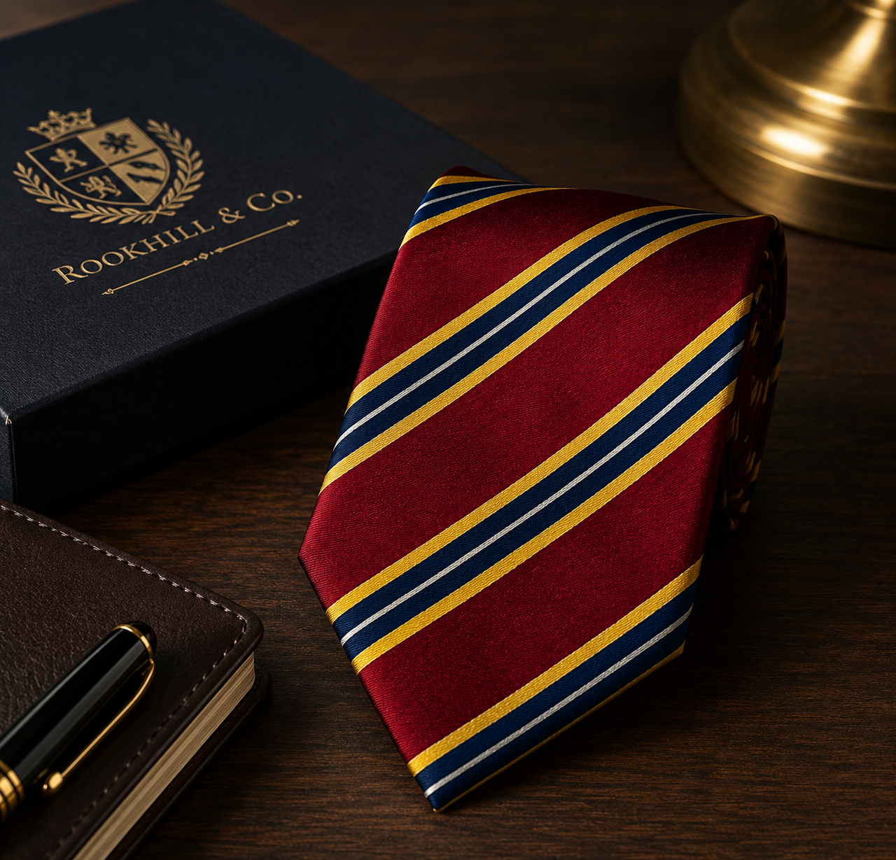 Rookhill patterned ties arranged in a refined menswear setting